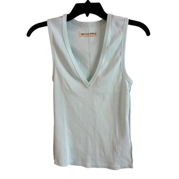 Free People We The Free Neria Tank Top Niagara Mist V Neck Size Small Essential - Picture 1 of 5